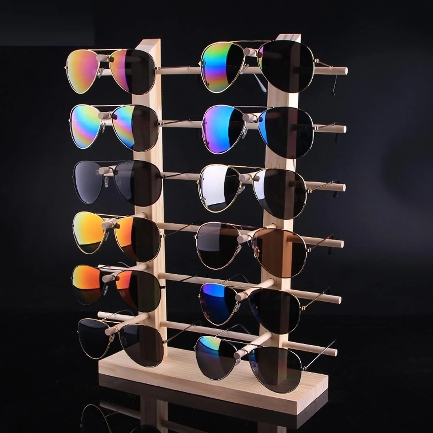 Sunglass Rack Wooden 12 Pair Wood Sunglass Display Stand Frame Glasses Holder 2